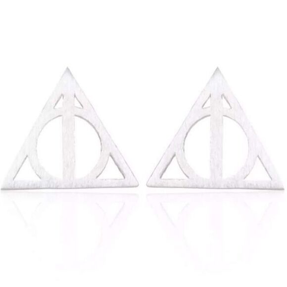 SILVER Stainless Steel Deathly Hallows Earrings - Picture 1 of 8